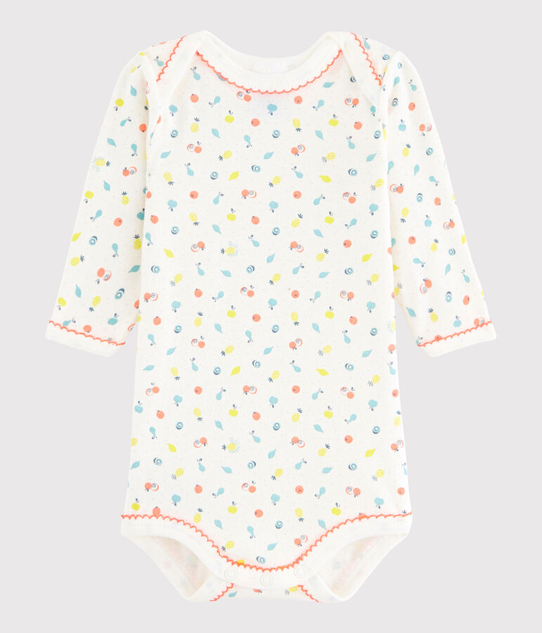 Body manches longues b&eacute;b&eacute; fille blanc LAIT/blanc MULTICO
