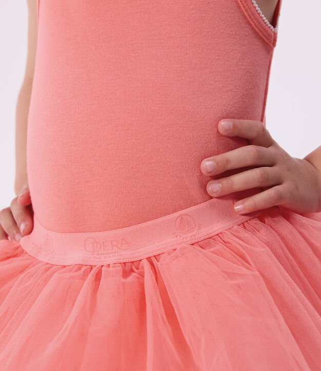 Jupe enfant mi-longue en tulle unie corail