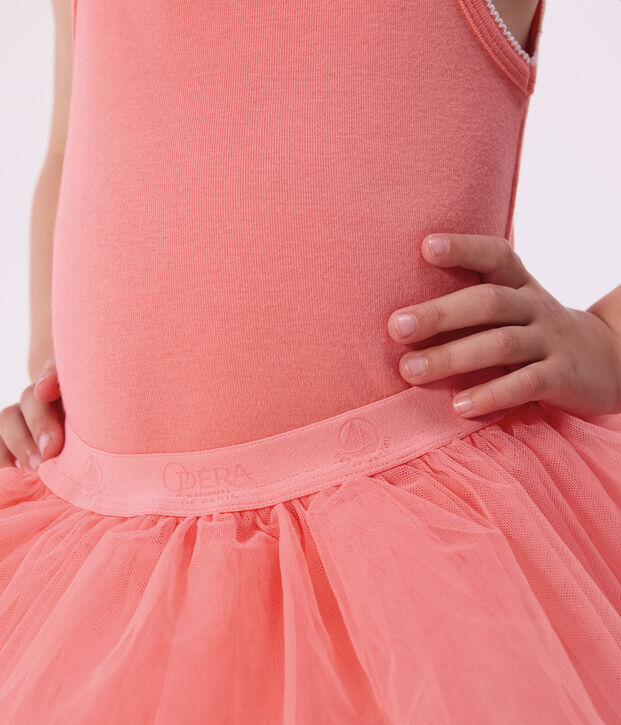 Jupe enfant mi-longue en tulle unie corail