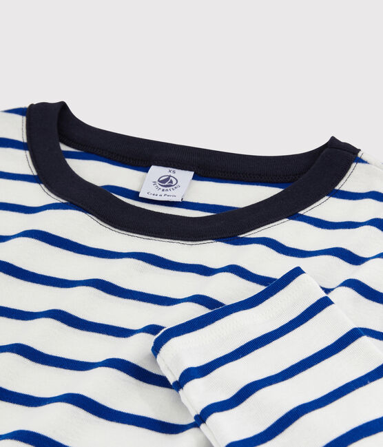 T-shirt col rond iconique en coton Femme blanc MARSHMALLOW/bleu SURF
