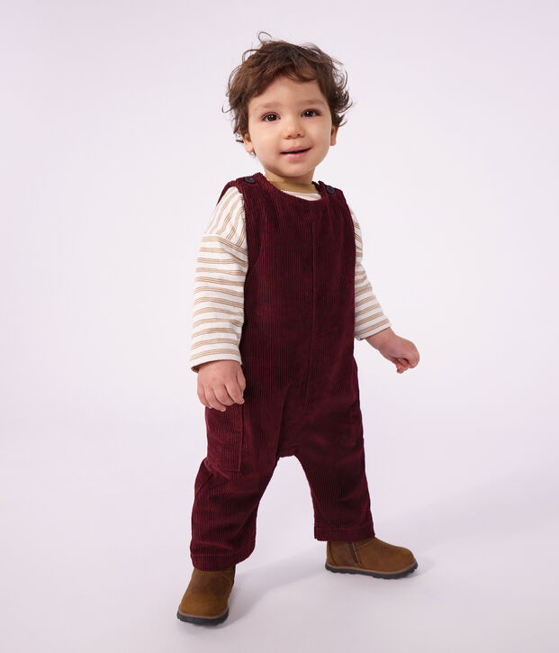 Combinaison longue b&eacute;b&eacute; en velours uni bordeaux