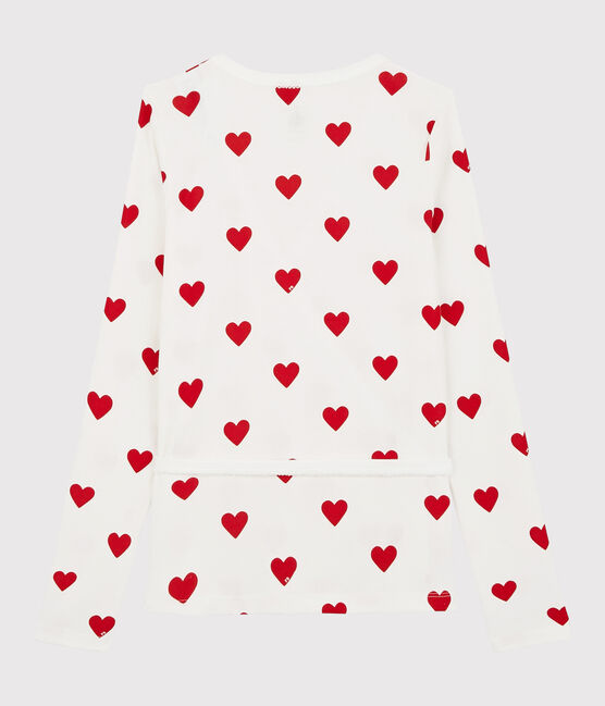Cardigan cache-cœur en coton Femme blanc MARSHMALLOW/rouge TERKUIT