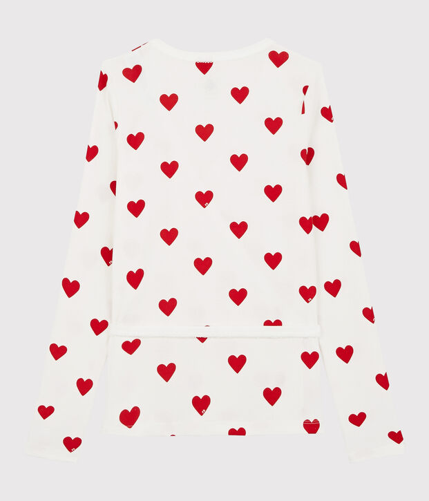 Cardigan cache-c&oelig;ur en coton Femme blanc/rouge