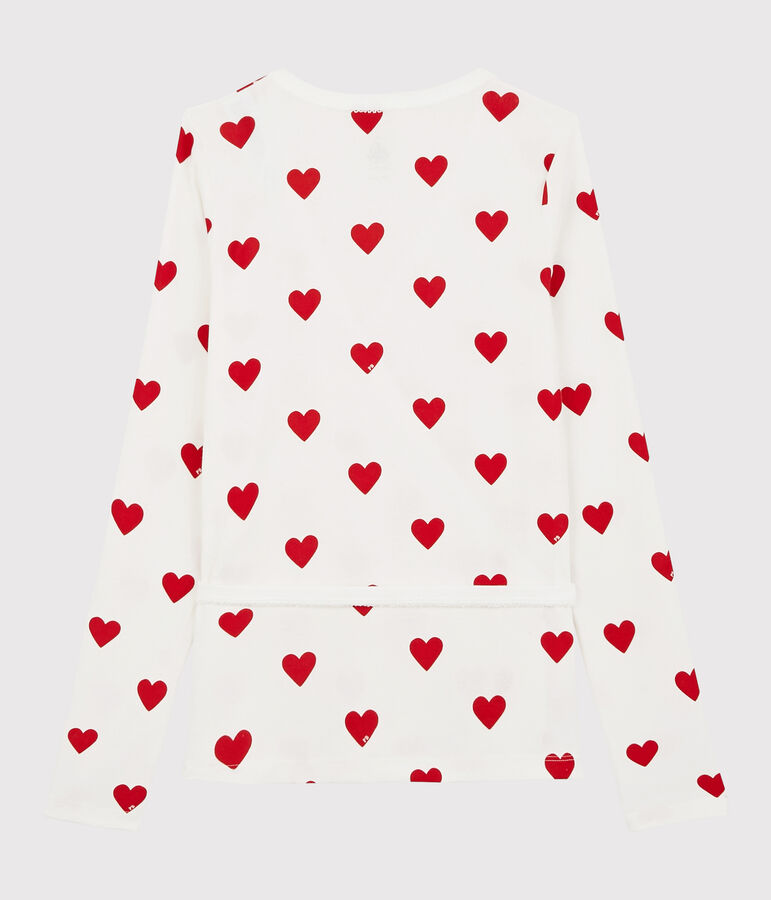 Cardigan cache-c&oelig;ur en coton Femme blanc MARSHMALLOW/rouge TERKUIT