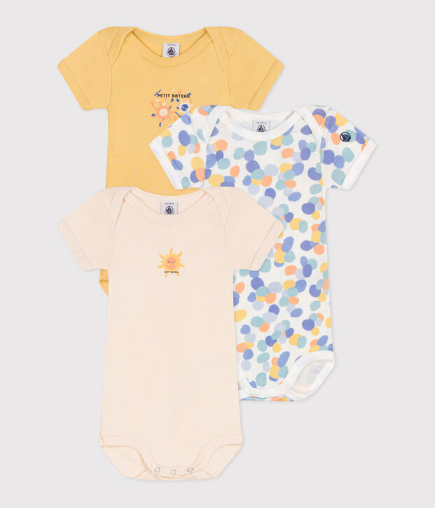 Lot de 3 bodies manches courtes en coton b&eacute;b&eacute; multicouleur