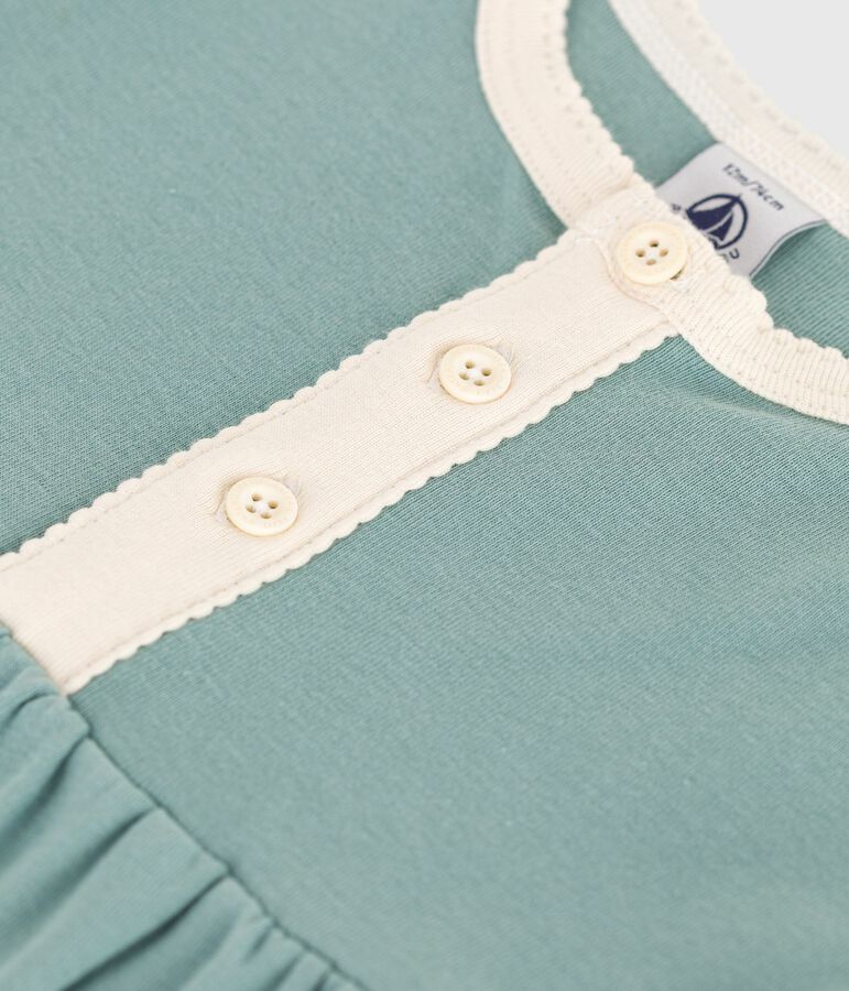 Robe b&eacute;b&eacute; en coton manches courtes, unie &agrave; d&eacute;tails contrast&eacute;s vert PAUL