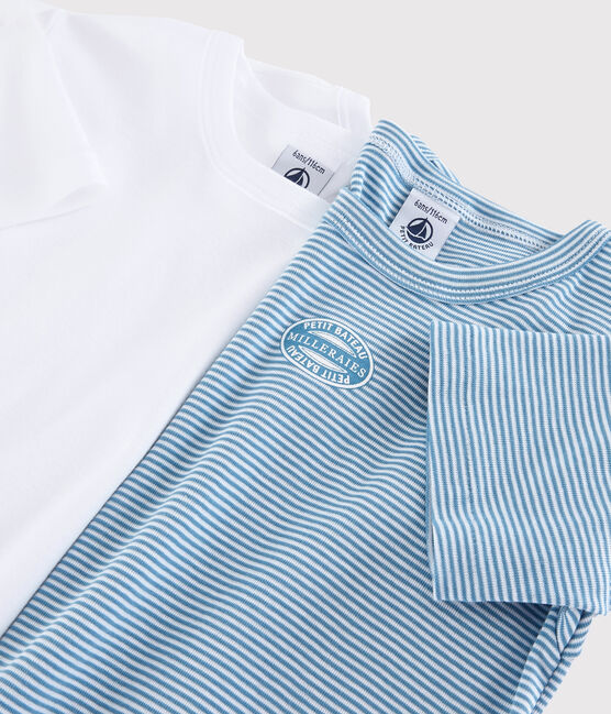 Lot de 2 tee-shirts manches courtes milleraies bleues petit garçon en coton biologique variante 1