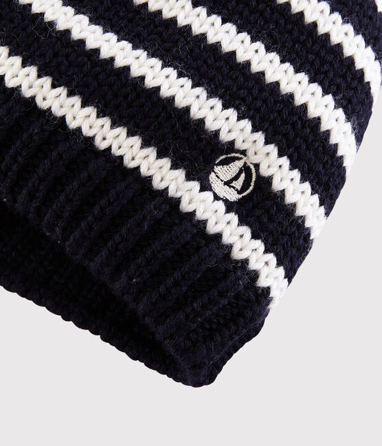 Bonnet enfant garçon-fille bleu SMOKING/blanc MARSHMALLOW
