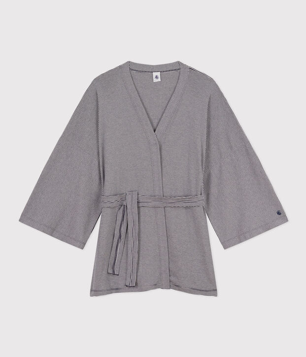 Kimono ray&eacute; femme bleu/blanc