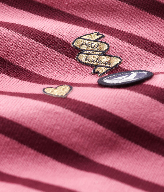 Marinière upcycling manches longues bébé fille rose CHEEK/blanc MULTICO