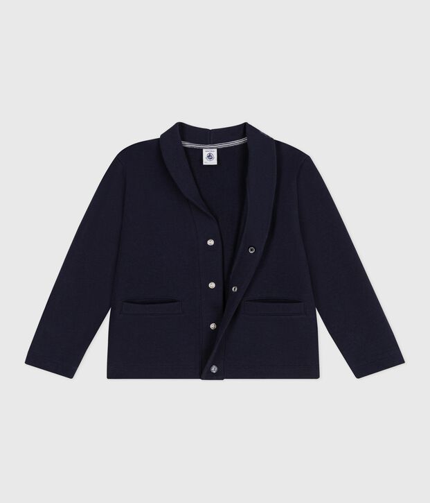 Cardigan enfant en coton uni bleu marine