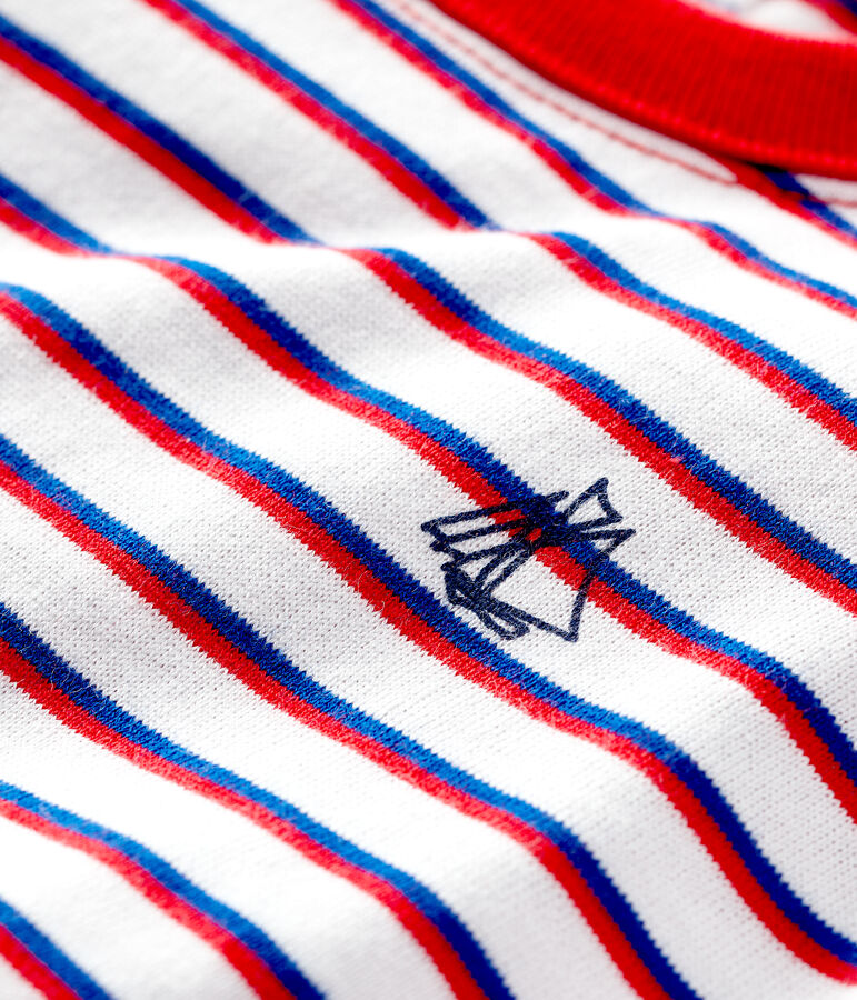 Tee shirt ray&eacute; b&eacute;b&eacute; gar&ccedil;on blanc MARSHMALLOW/blanc MULTICO