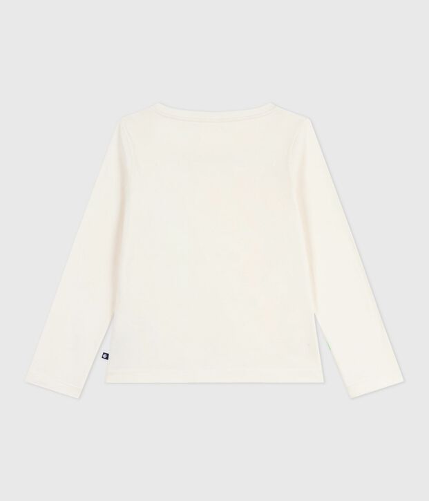 Tee-shirt enfant manches longues en coton imprim&eacute; blanc cass&eacute;