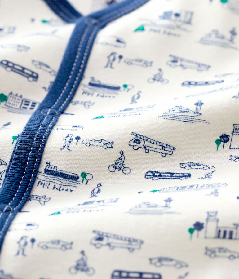 Dors-bien sans pieds b&eacute;b&eacute; imprim&eacute; transports en coton blanc MARSHMALLOW/blanc MULTICO