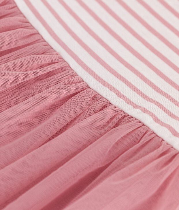 Robe enfant en coton et tulle manches courtes blanc/rose
