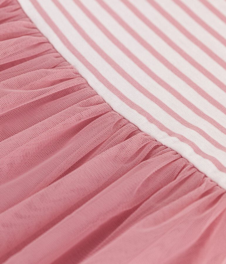 Robe enfant en coton et tulle manches courtes blanc MARSHMALLOW/rose CHARME