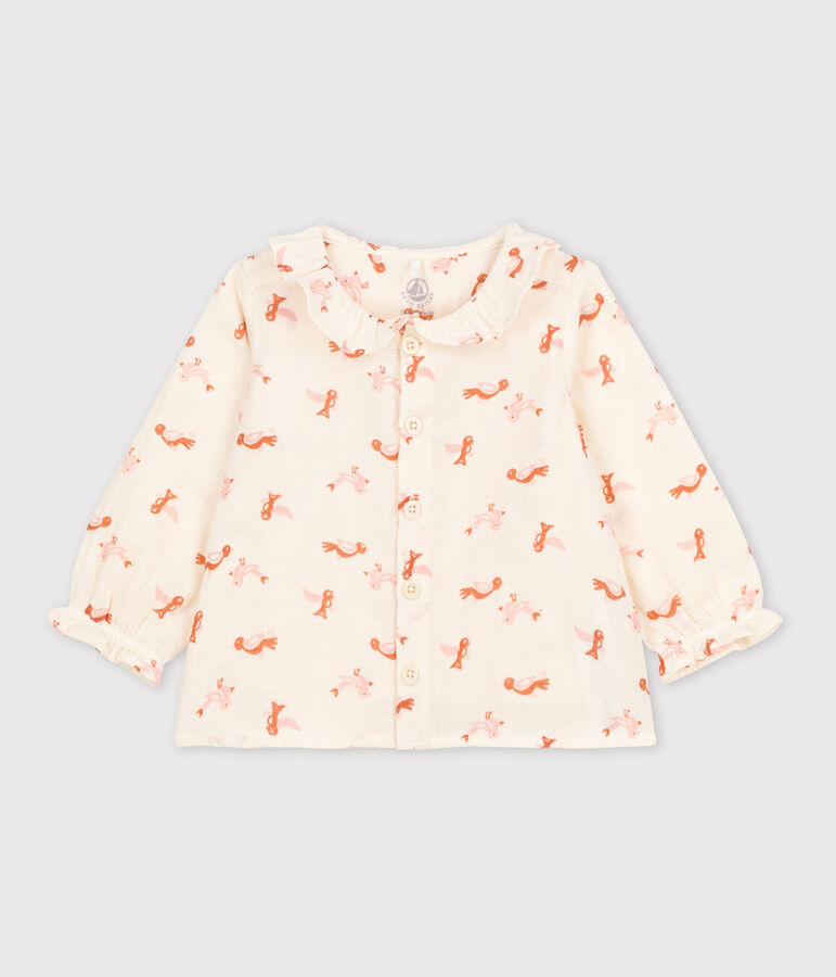 Blouse b&eacute;b&eacute; imprim&eacute;e oiseaux en gaze de coton blanc AVALANCHE/ MULTICO