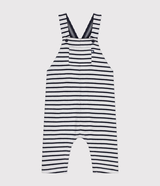 Salopette longue en double jersey rayée bébé blanc MARSHMALLOW/bleu SMOKING