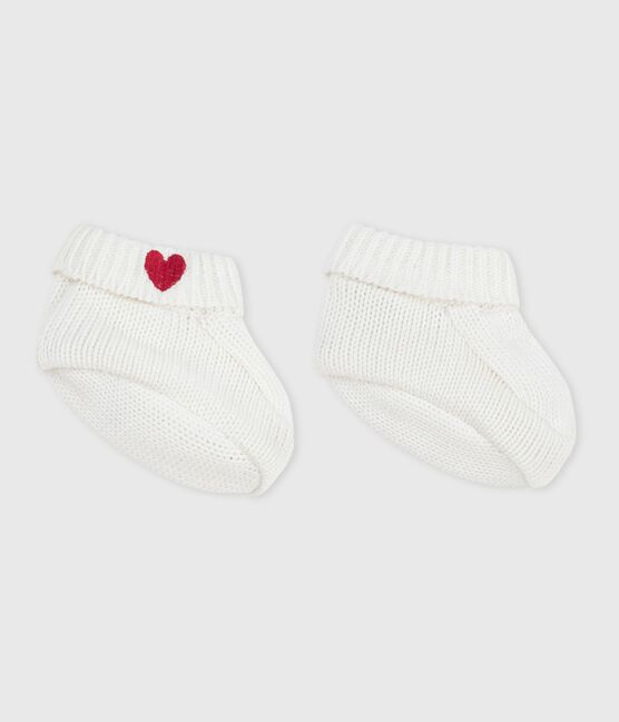 Chaussons naissance tricotés en coton blanc MARSHMALLOW