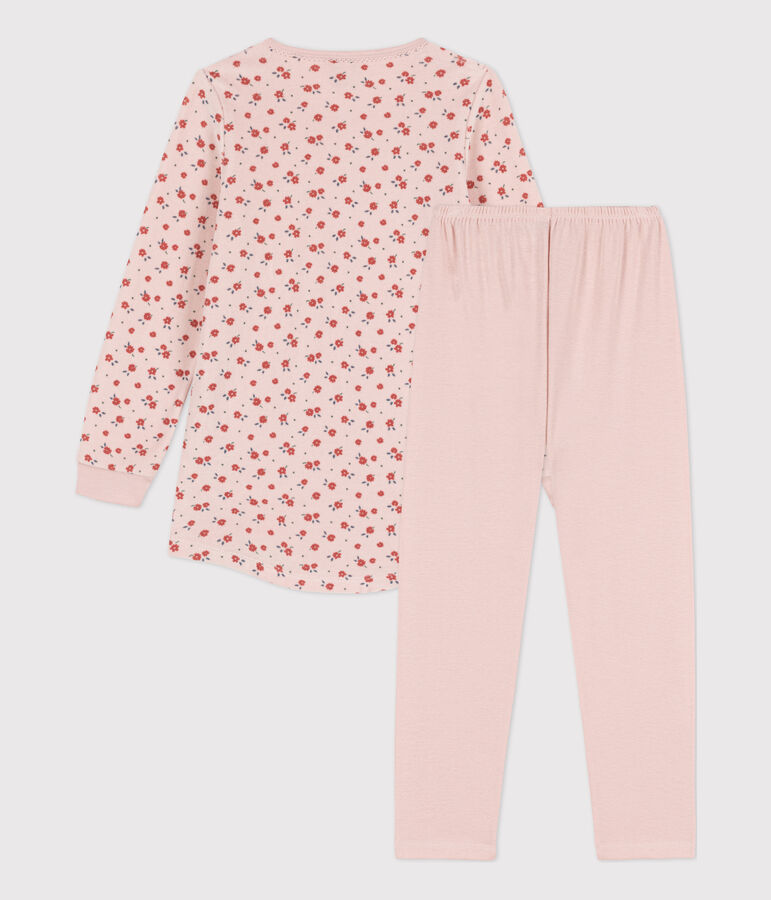 Chemise de nuit et legging fleur petite fille en velours et en coton rose SALINE/blanc MULTICO
