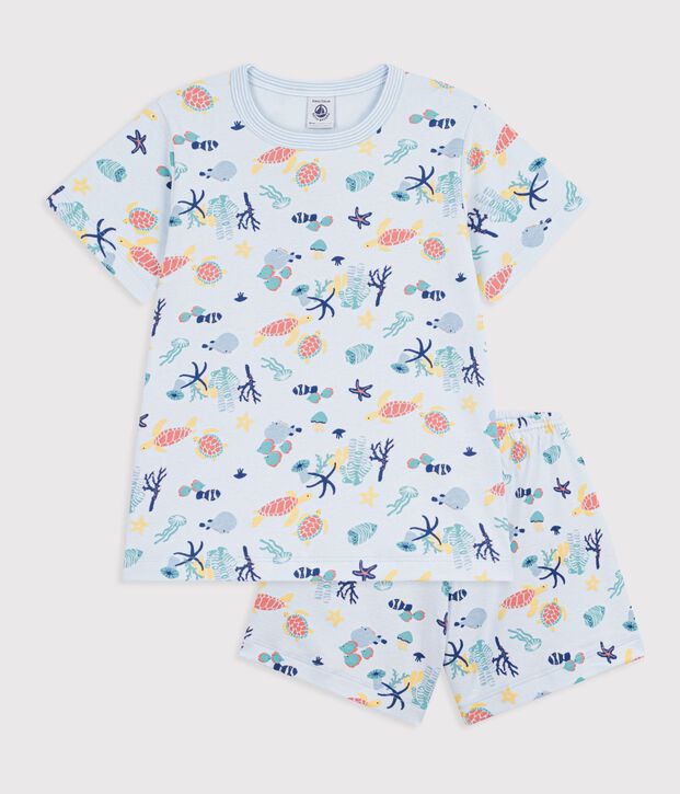 Pyjama short enfant en coton imprim&eacute; phosphorescent bleu/multicouleur