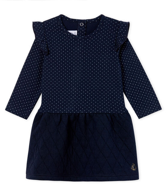 Robe manches longues bi-matière bébé fille bleu SMOKING/blanc MARSHMALLOW
