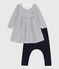 Robe marinière et legging en coton bébé blanc MARSHMALLOW/bleu SMOKING