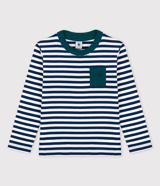Tee-shirt manches longues en coton enfant garçon bleu MEDIEVAL/blanc MARSHMALLOW