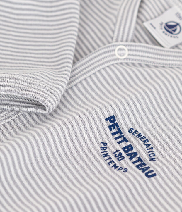 Pyjama b&eacute;b&eacute; milleraies en coton gris/blanc