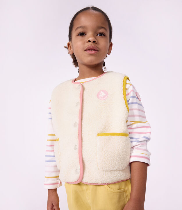 Gilet enfant en sherpa sans manches uni blanc cass&eacute;