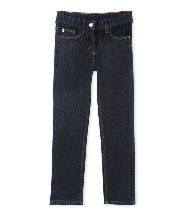Pantalon fille en jean brut bleu
