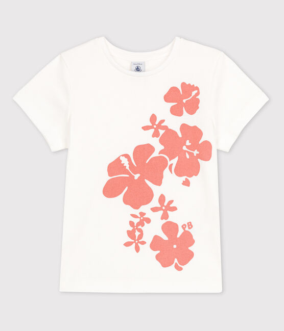 T-shirt manches courtes en coton enfant fille blanc MARSHMALLOW