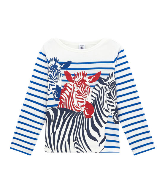 Marinière creative enfant garçon blanc MARSHMALLOW/bleu PERSE