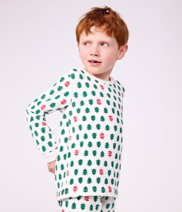 Pyjama enfant en velours imprim&eacute; blanc/multicouleur