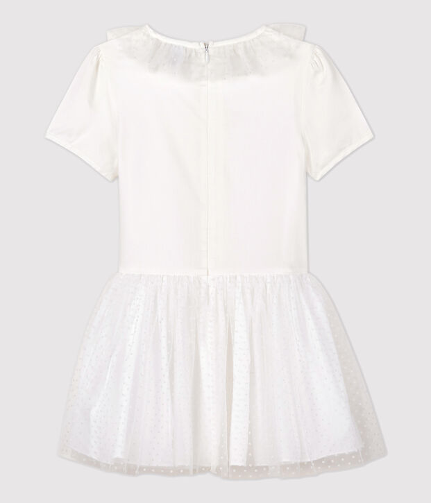 Robe c&eacute;r&eacute;monie en satin et tulle enfant fille blanc