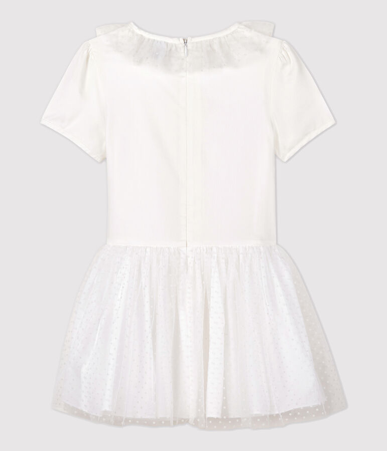 Robe c&eacute;r&eacute;monie en satin et tulle enfant fille blanc