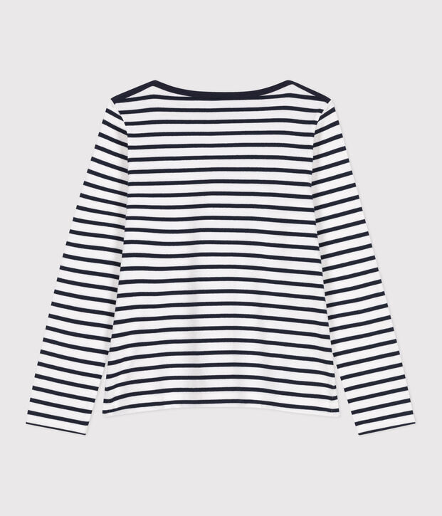 Marini&egrave;re femme en coton &eacute;pais manches longues blanc/bleu