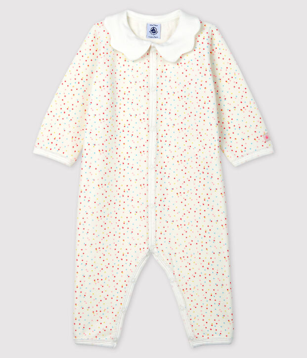 Dors-bien sans pieds &agrave; pois b&eacute;b&eacute; fille en coton biologique blanc/multicouleur