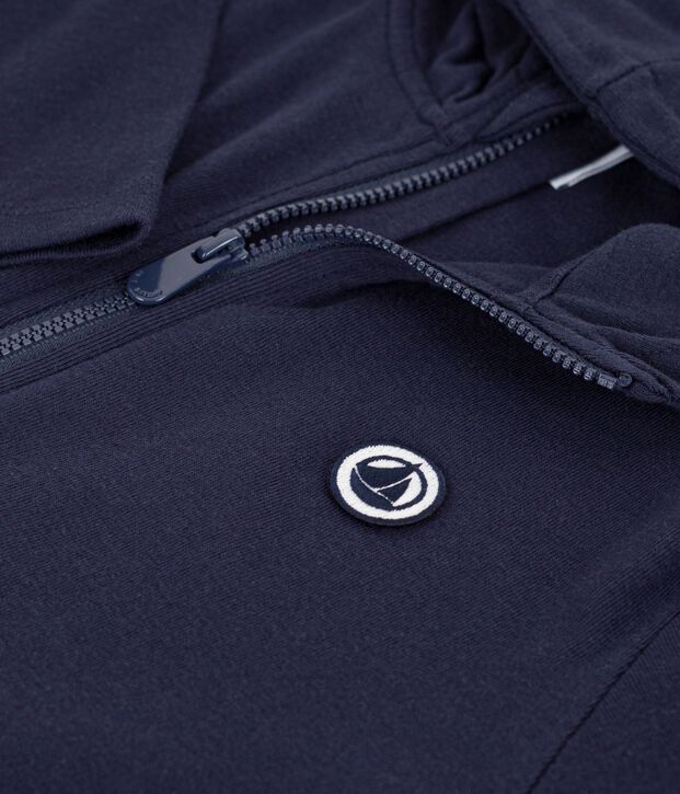 Sweatshirt &agrave; capuche zipp&eacute; enfant en coton bleu marine