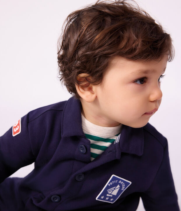 Combinaison longue b&eacute;b&eacute; en coton uni bleu marine