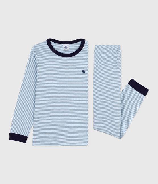 Pyjama enfant en coton à rayures ADRIATIC/ MARSHMALLOW