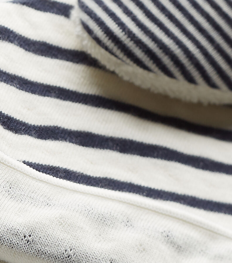 Ensemble bonnet de naissance et chaussons b&eacute;b&eacute; blanc/bleu