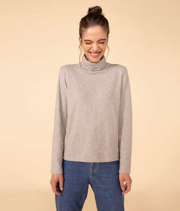 Tee-shirt col roul&eacute; LE DROIT en coton Femme gris