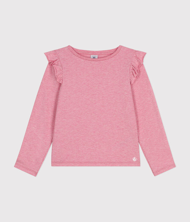 Tee-shirt manches longues en c&ocirc;te enfant fille rose