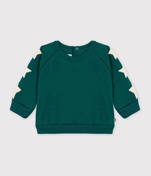 Sweatshirt b&eacute;b&eacute; en coton uni et ses badges &eacute;toiles vert fonc&eacute;