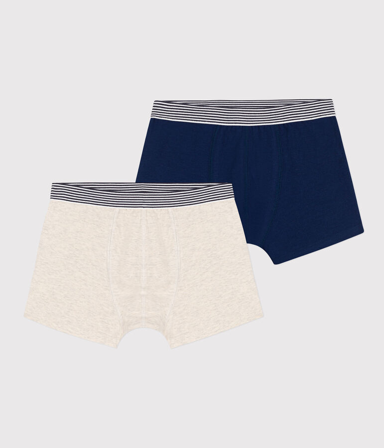 Lot de 2 boxers unis en coton et &eacute;lasthanne gar&ccedil;on multicouleur