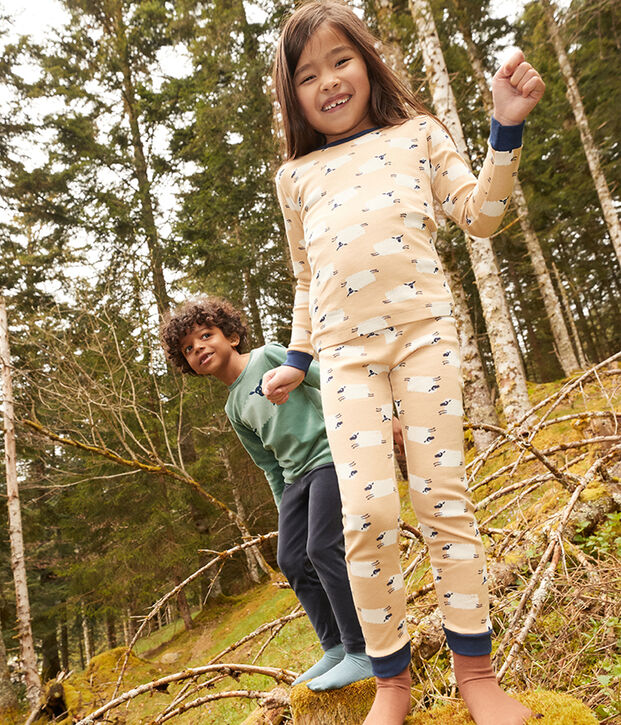 Pyjama ajust&eacute;  en coton enfant beige/multicouleur
