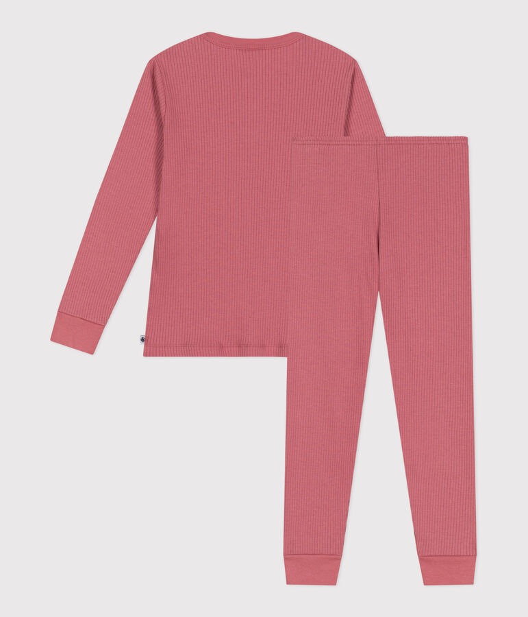 Pyjama enfant en coton manches longues uni rose ROSEWOOD