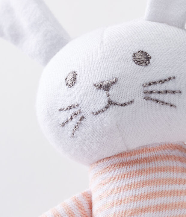 Doudou lapin hochet b&eacute;b&eacute; mixte rose/blanc