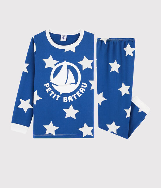 Pyjama à étoiles mixte en molleton bleu MAJOR/blanc ECUME